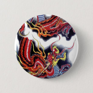 Japanese Red Dragon 6 Cm Round Badge