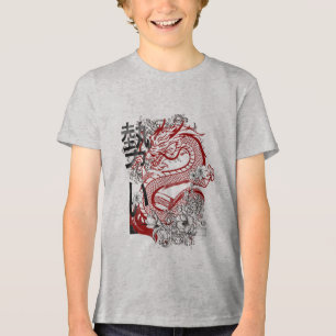  Japanese Red Dragon Floral Art  Tri-Blend Shirt