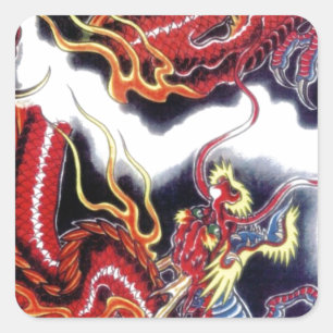 Japanese Red Dragon Square Sticker
