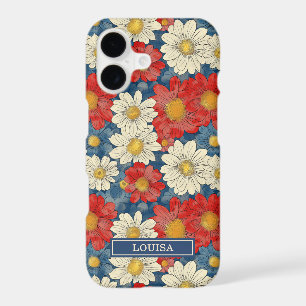 Japanese Red Floral Pattern Monogrammed