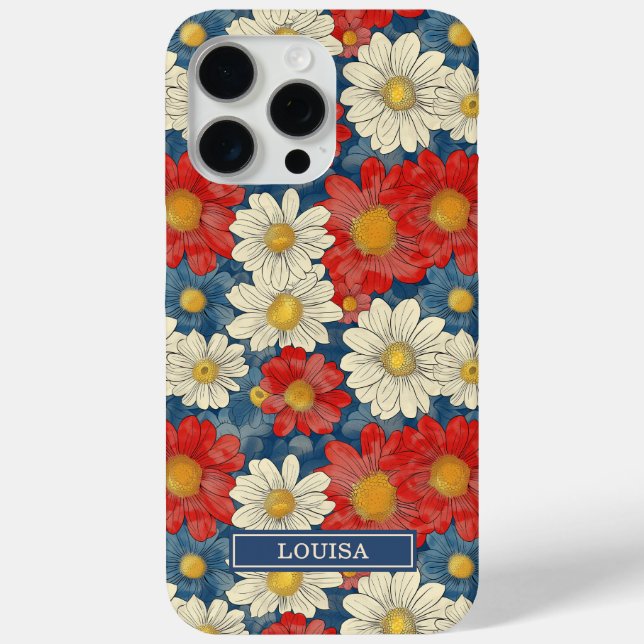 Japanese Red Floral Pattern Monogrammed Case-Mate iPhone Case (Back)