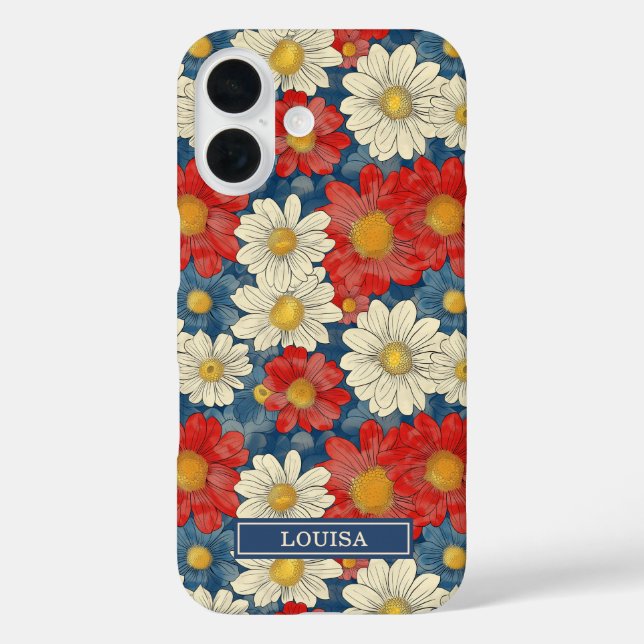 Japanese Red Floral Pattern Monogrammed Case-Mate iPhone Case (Back)