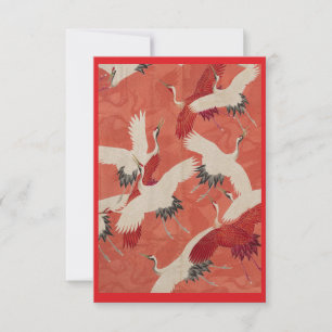 Japanese Red Kimono Cranes Thank You Card
