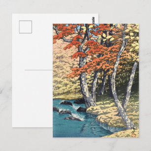Japanese Red Maple River Shin-hanga Poster Postcard