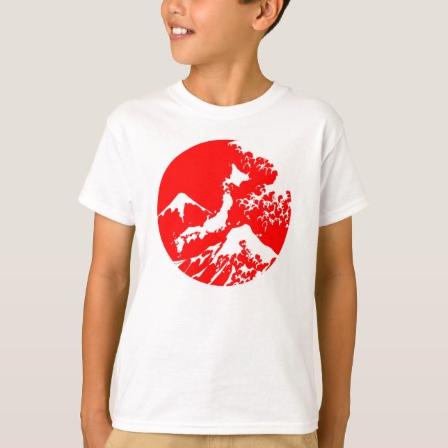 Japanese Red Mount fuji wave print Shirt (Front)