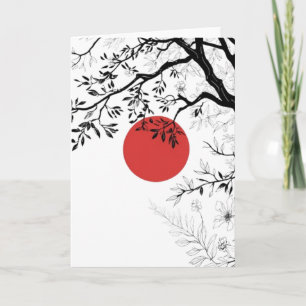 Japanese Red Sun & Brush Tree Art Card