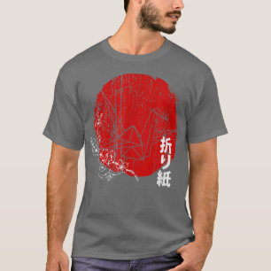 Japanese Red Sun Origami Paper Bird & Sakura Cherr T-Shirt