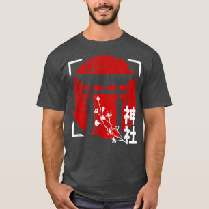 Japanese Red Sun with Shrine and Sakura Cherry Blo T-Shirt