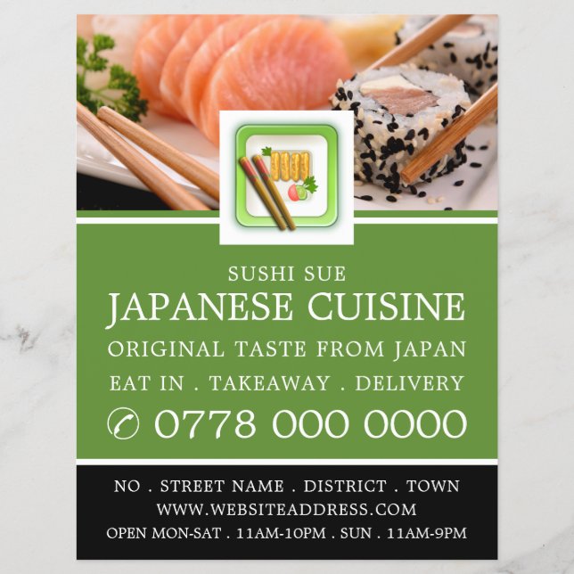Japanese Restaurant, Sushi Advertising Flyer (Front)