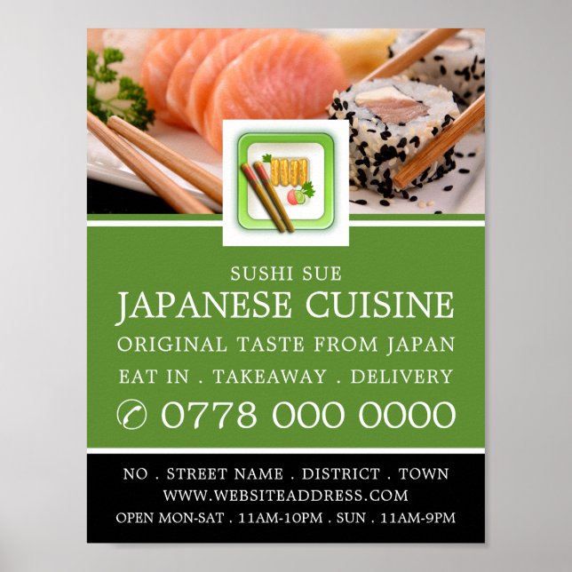 Japanese Restaurant, Sushi Advertising Poster (Front)