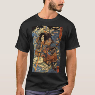 Japanese Retro Arrow Injured Samurai Riding Sea Cr T-Shirt