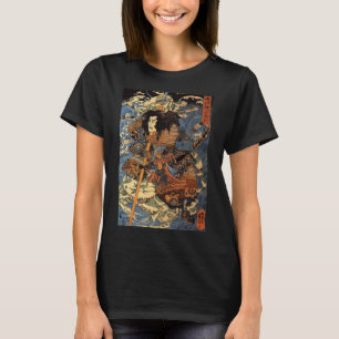 Japanese Retro Arrow Injured Samurai Riding Sea Cr T-Shirt