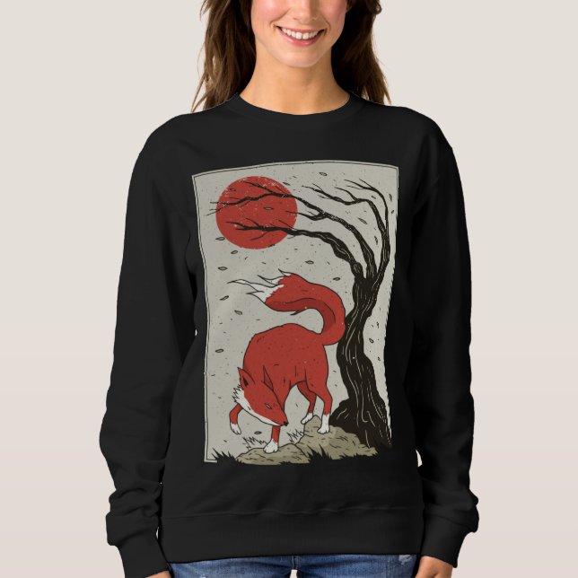 Japanese Retro Fox Cherry Blossom Sweatshirt (Front)