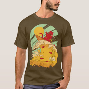 Japanese Retro Samurai Cat Great Wave of Pizza T-Shirt