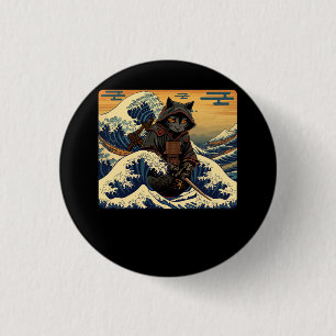 Japanese Retro Samurai Cat The Great Wave By Hokus 3 Cm Round Badge