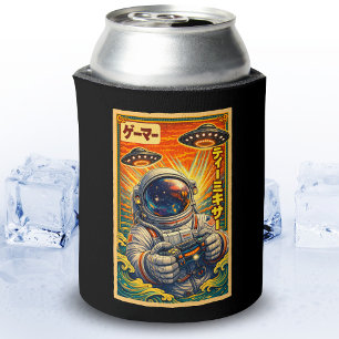 Japanese Retro Vintage UFO Astronaut Funny Gamer Can Cooler