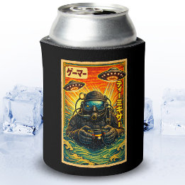 Japanese Retro Vintage UFO Scuba Diver Funny Gamer Can Cooler