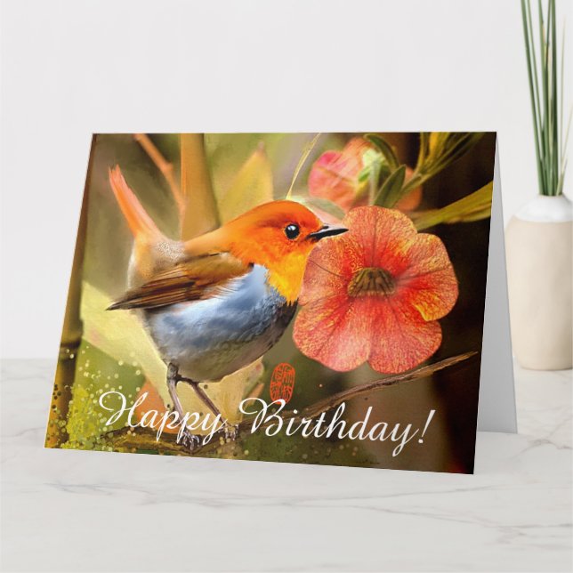 Japanese Robin Custom Birthday Greeting Card (Front)