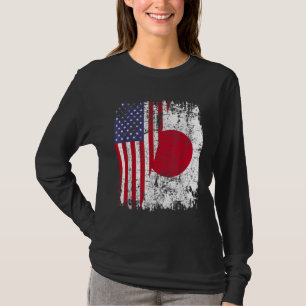 JAPANESE ROOTS Half American Flag JAPAN T-Shirt