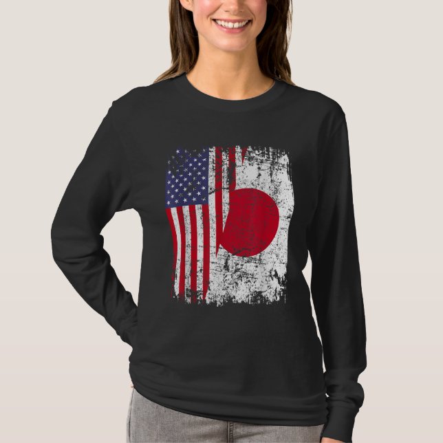 JAPANESE ROOTS Half American Flag JAPAN T-Shirt (Front)