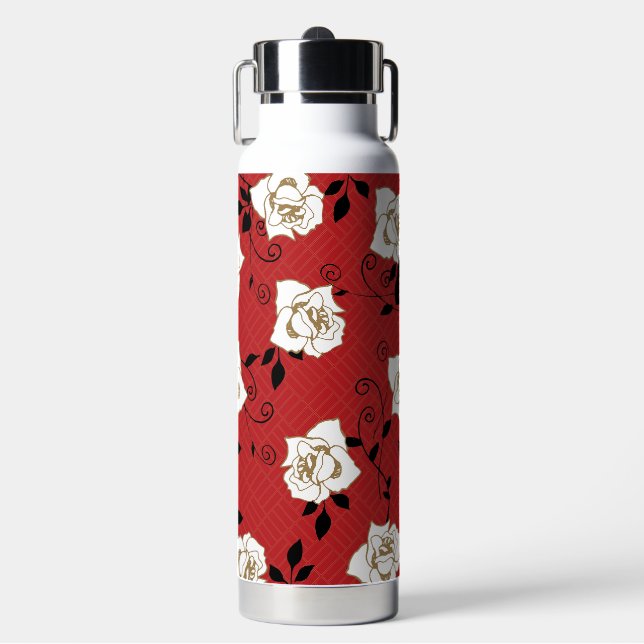 Japanese Rose Flower Design Water Bottle (Front)