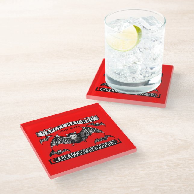 Japanese Safety Matches Art Bats Glass Coaster (Angled)