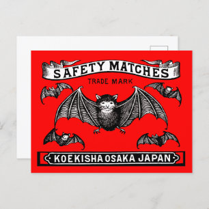 Japanese Safety Matches Art Bats Postcard