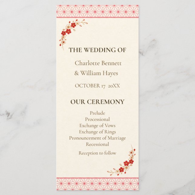 Japanese Sakura Asanoha Wedding Program Programme (Front)