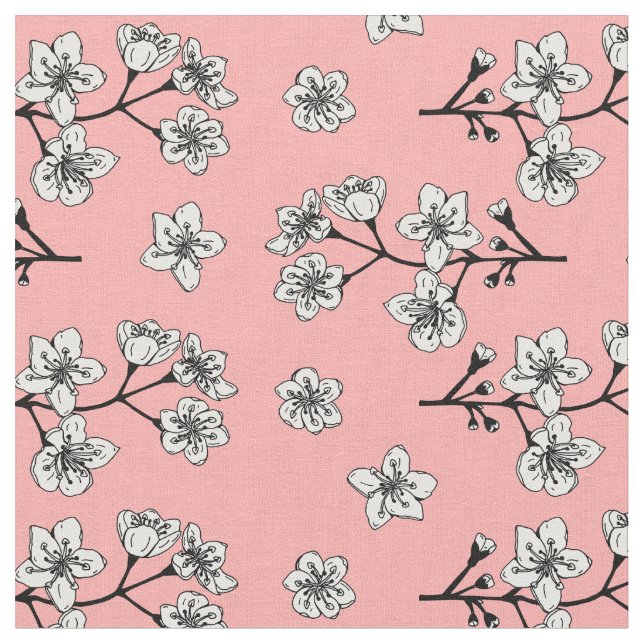 Japanese Sakura Blossom Flowers Pattern Fabric (Close Up)