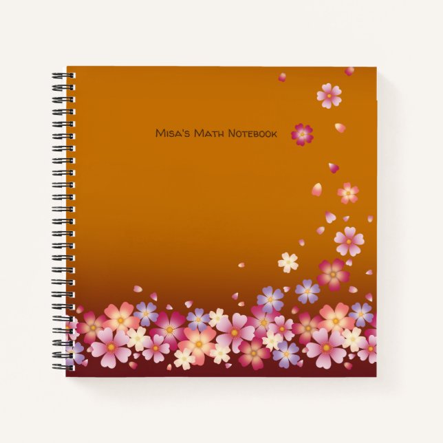 Japanese Sakura Blossoms Gold & Plum Customisable Notebook (Front)