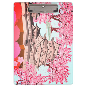 Japanese Sakura Castle Art – Cherry Blossom Spring Clipboard
