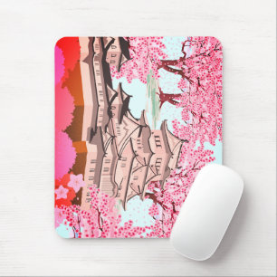 Japanese Sakura Castle Art – Cherry Blossom Spring Mouse Pad