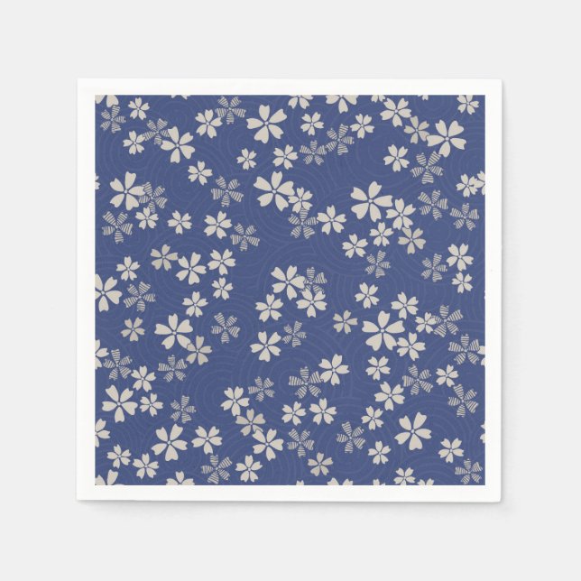 Japanese sakura cherry blossom blue white napkin (Front)