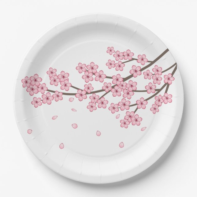 Japanese Sakura Cherry Blossom Branch Paper Plate (Front)