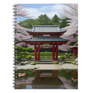Japanese Sakura Cherry Blossom Garden Shrine Pond Notebook