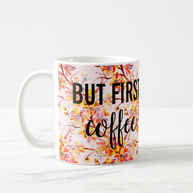 Japanese Sakura Cherry Tree Flowers Typography Coffee Mug (Left)