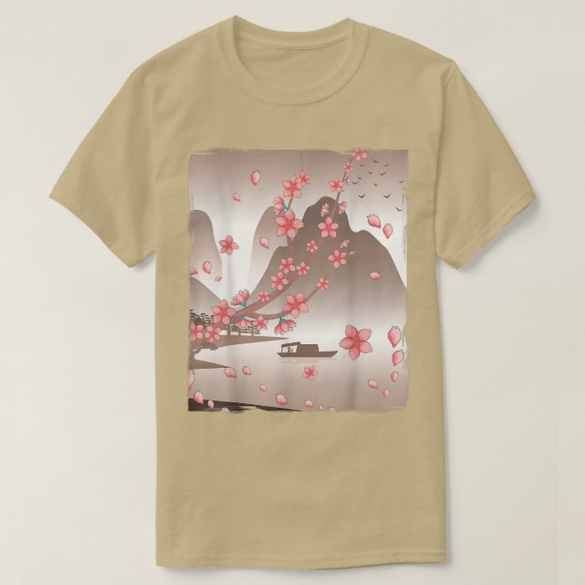 Japanese Sakura Flower Japan Mountain Floral Cherr T-Shirt (Design Front)