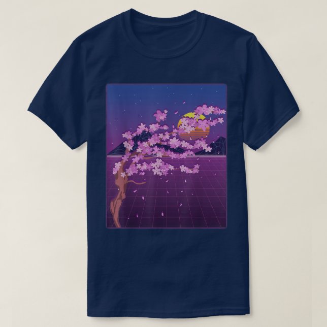 Japanese Sakura Flower Sunset Vaporwave Cherry Blo T-Shirt (Design Front)