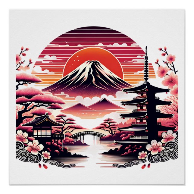 Japanese Sakura Garden Mount Fuji Cherry Blossom Poster (Front)