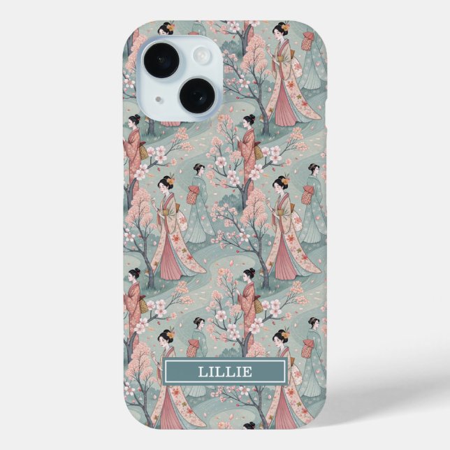 Japanese Sakura Geisha Pattern Monogrammed Case-Mate iPhone Case (Back)