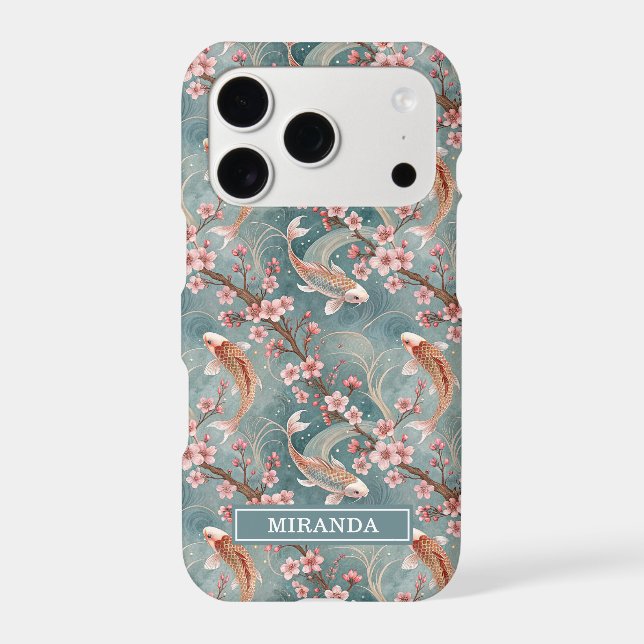 Japanese Sakura Koi Fish Pattern Monogrammed Case- (Back)