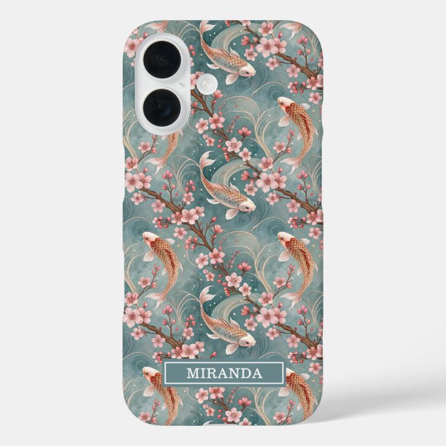 Japanese Sakura Koi Fish Pattern Monogrammed Case-Mate iPhone Case (Back)
