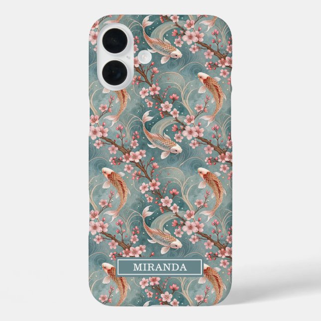 Japanese Sakura Koi Fish Pattern Monogrammed Case-Mate iPhone Case (Back)