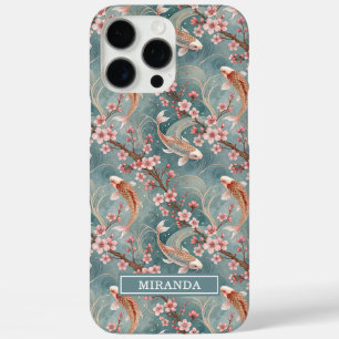 Japanese Sakura Koi Fish Pattern Monogrammed iPhone 16 Pro Max Case