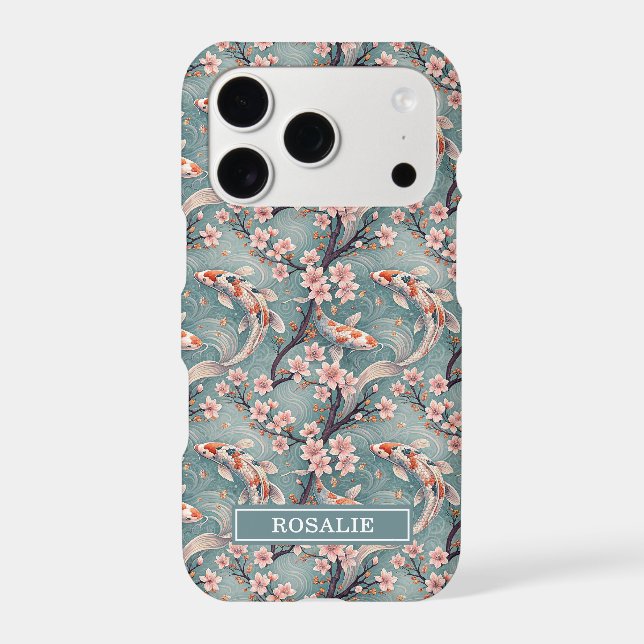 Japanese Sakura Koi Fish Print Monogrammed Case- (Back)
