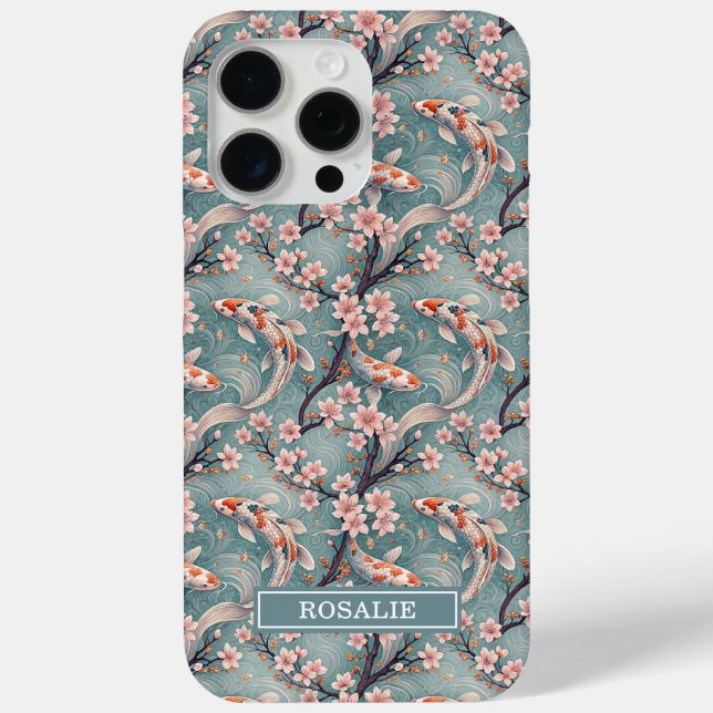Japanese Sakura Koi Fish Print Monogrammed Case- Case-Mate iPhone Case (Back)