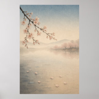 Japanese Sakura Lake Japandi Wall Art Poster