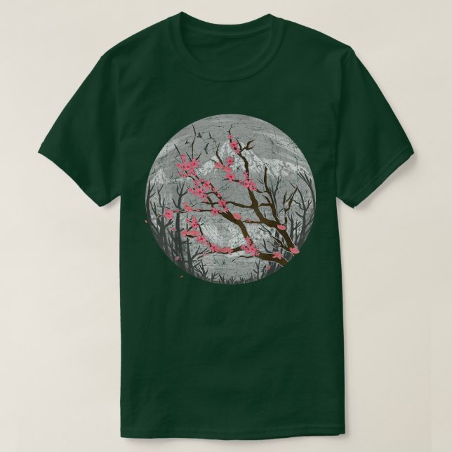 Japanese Sakura Mountain Pink Flower Floral Cherry T-Shirt (Design Front)