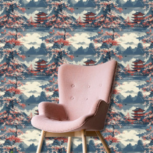 Japanese Sakura Pagoda Mountain Lake Landscape Wallpaper