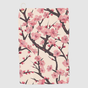 Japanese Sakura Pink Blossom Dark Branch Cream Golf Towel